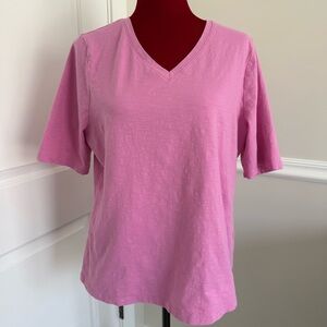 Denim & Co. Pink Textured Knit V-Neck Elbow Sleeve Top